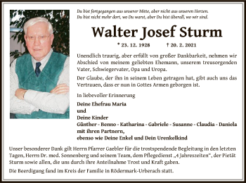 Traueranzeige von Walter Josef Sturm von OF