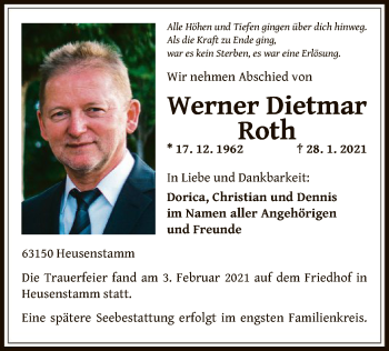 Traueranzeige von Werner Dietmar Roth von OF