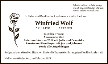 Traueranzeige von Winfried Wolf von OF