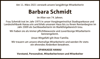 Traueranzeige von Barbara Schmidt von OF