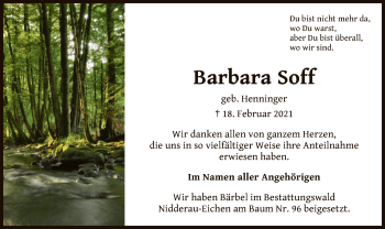 Traueranzeige von Barbara Soff von OF