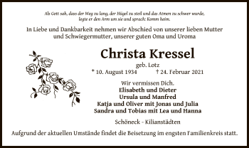 Traueranzeige von Christa Kressel von OF