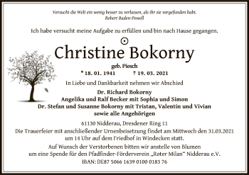 Traueranzeige von Christine Bokorny von OF