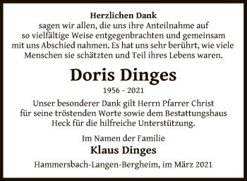 Traueranzeige von Doris Dinges von OF