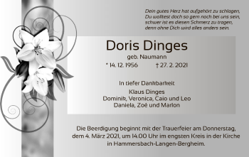 Traueranzeige von Doris Dinges von OF