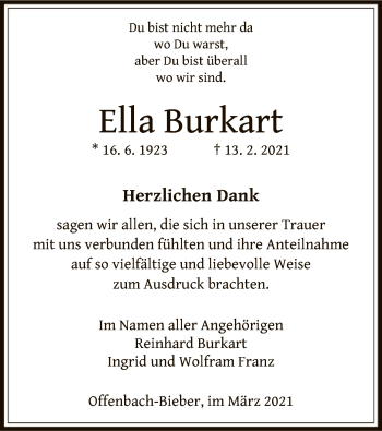 Traueranzeige von Ella Burkart von OF