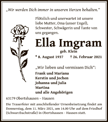 Traueranzeige von Ella Imgram von OF