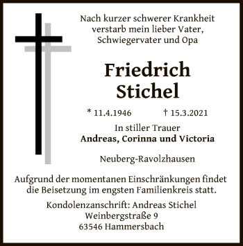 Traueranzeige von Friedrich Stichel von OF