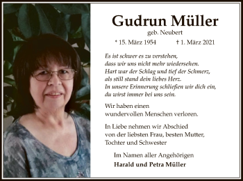 Traueranzeige von Gudrun Müller von OF