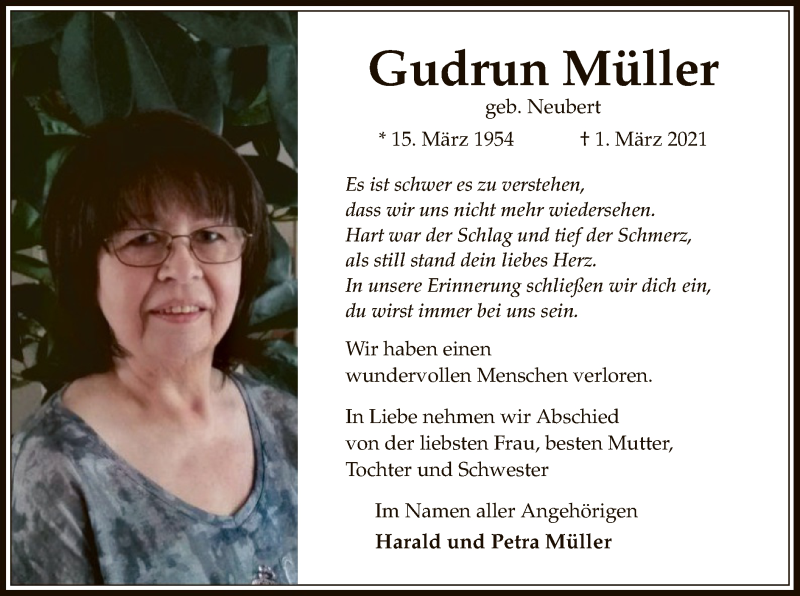  Traueranzeige für Gudrun Müller vom 06.03.2021 aus OF