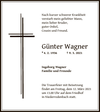 Traueranzeige von Günter Wagner von OF