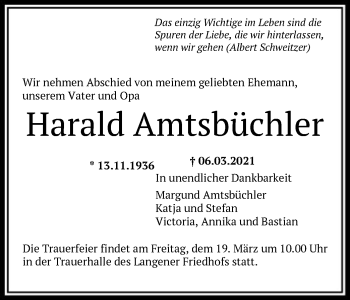 Traueranzeige von Harald Amtsbüchler von OF