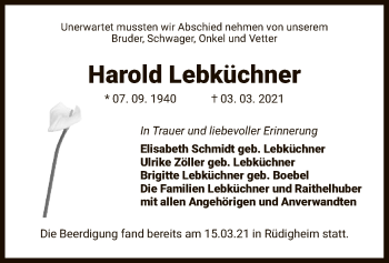 Traueranzeige von Harold Lebküchner von OF