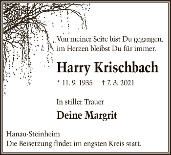 Traueranzeige von Harry Krischbach von OF