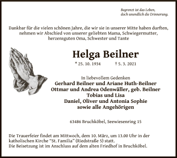 Traueranzeige von Helga Beilner von OF