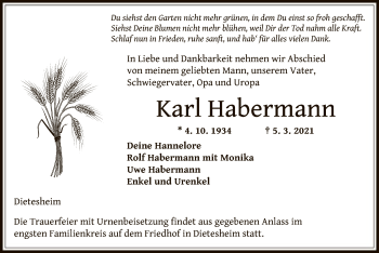 Traueranzeige von Karl Habermann von OF