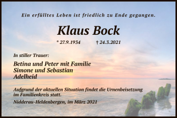 Traueranzeige von Klaus Bock von OF