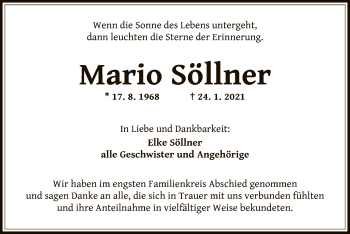 Traueranzeige von Mario Söllner von OF