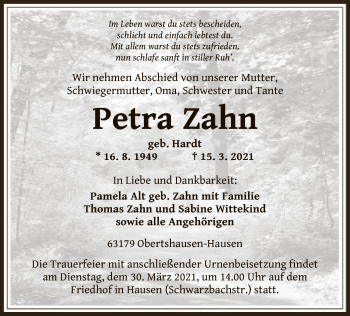 Traueranzeige von Petra Zahn von OF