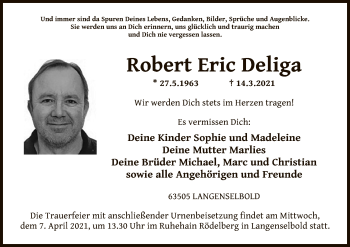 Traueranzeige von Robert Eric Deliga von OF