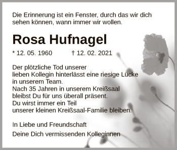 Traueranzeige von Rosa Hufnagel von OF