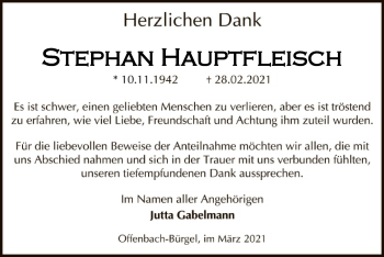 Traueranzeige von Stephan Hauptfleisch von OF