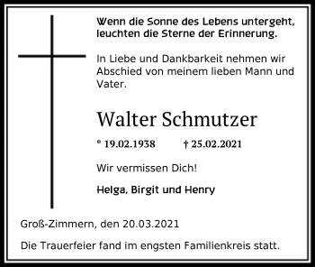 Traueranzeige von Walter Schmutzer von OF