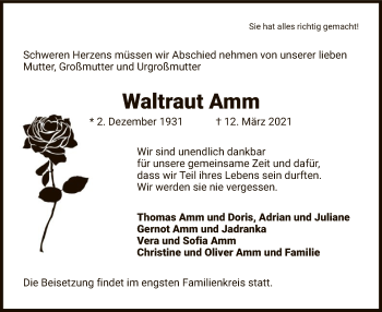 Traueranzeige von Waltraut Amm von OF