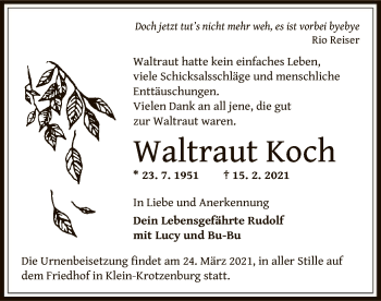 Traueranzeige von Waltraut Koch von OF