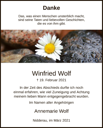 Traueranzeige von Winfried Wolf von OF