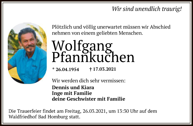  Traueranzeige für Wolfgang Pfannkuchen vom 24.03.2021 aus OF