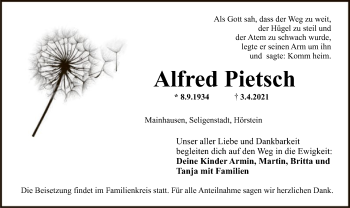 Traueranzeige von Alfred Pietsch von OF