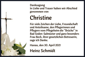 Traueranzeige von Christine Schmidt von OF