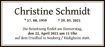 Traueranzeige von Christine Schmidt von OF