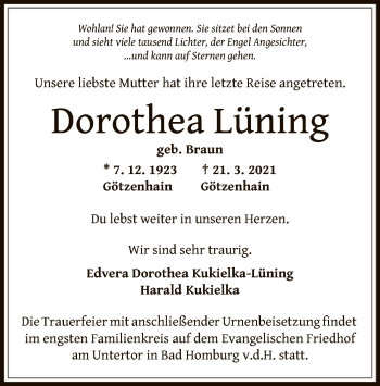 Traueranzeige von Dorothea Lüning von OF