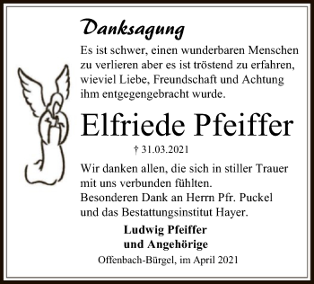 Traueranzeige von Elfriede Pfeiffer von OF