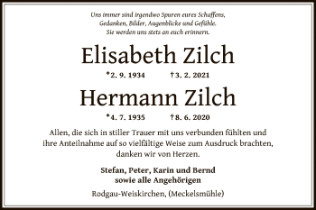 Traueranzeige von Elisabeth und Hermann Zilch von OF