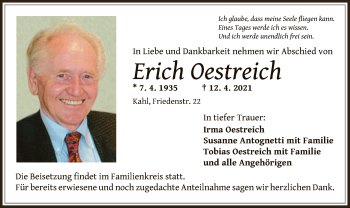 Traueranzeige von Erich Oestreich von OF