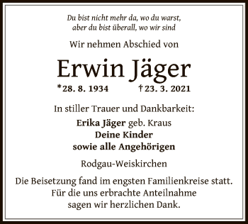 Traueranzeige von Erwin Jäger von OF