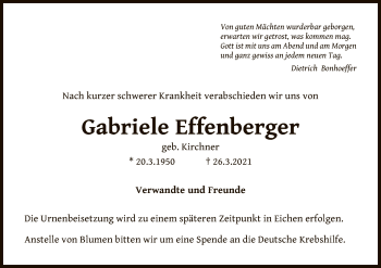 Traueranzeige von Gabriele Effenberger von OF