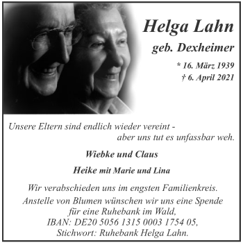 Traueranzeige von Helga Lahn von OF