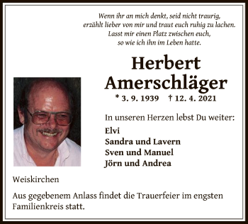 Traueranzeige von Herbert Amerschläger von OF