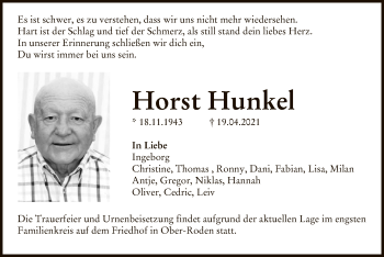 Traueranzeige von Horst Hunkel von OF