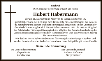 Traueranzeige von Hubert Habermann von OF