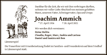 Traueranzeige von Joachim Ammich von OF