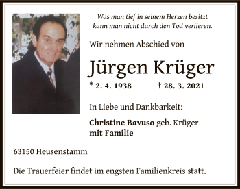 Traueranzeige von Jürgen Krüger von OF