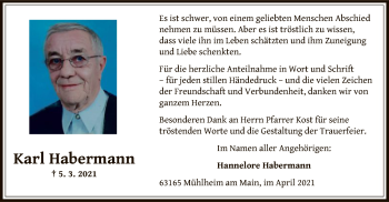 Traueranzeige von Karl Habermann von OF