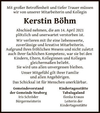 Traueranzeige von Kerstin Böhm von OF