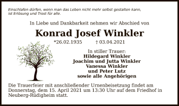 Traueranzeige von Konrad Josef Winkler von OF