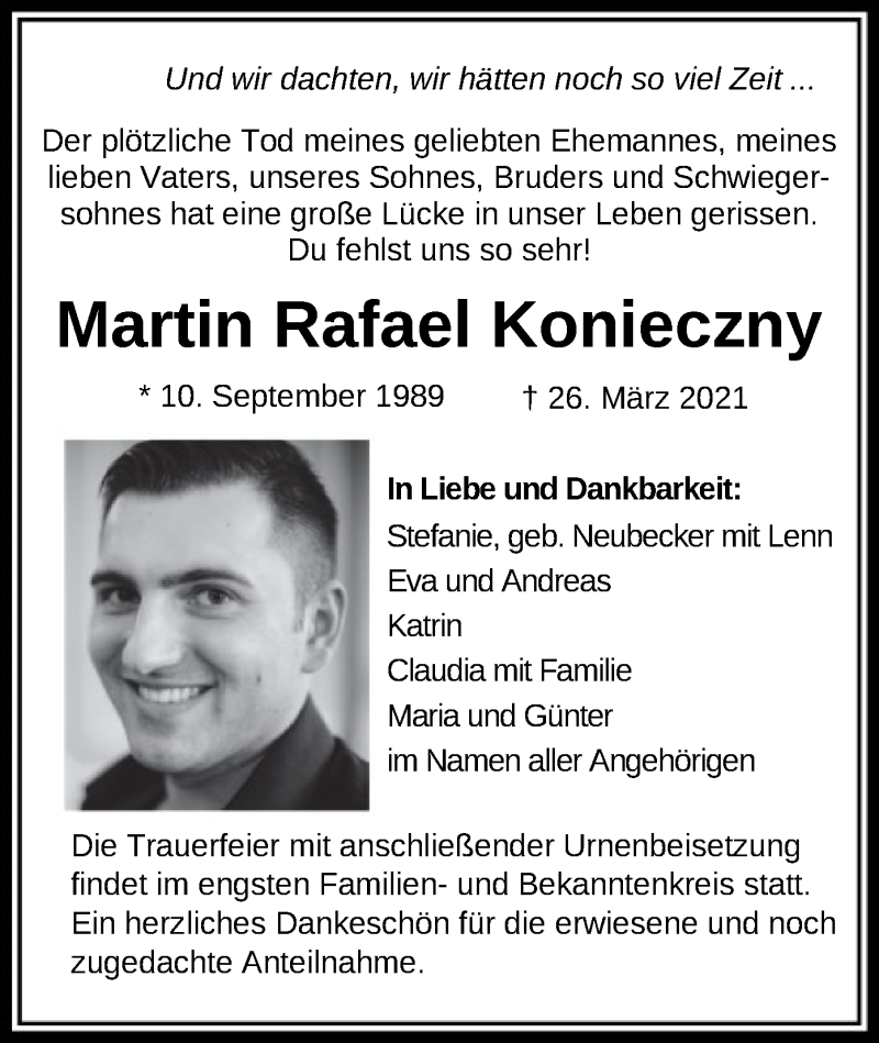  Traueranzeige für Martin Rafael Konieczny vom 07.04.2021 aus OF